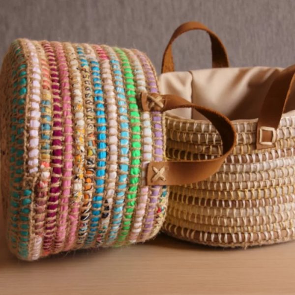 Basket with Leather Handles