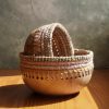 Handmade wooden bowl with crochet