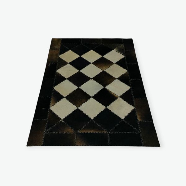 Handmade Egyptian Checkerboard Patchwork Cowhide Rug