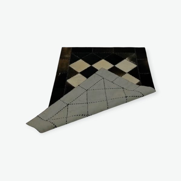 Handmade Egyptian Checkerboard Patchwork Cowhide Rug