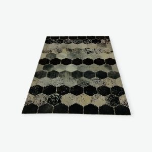 Handmade Egyptian Cowhide Hexagon Patchwork Rug