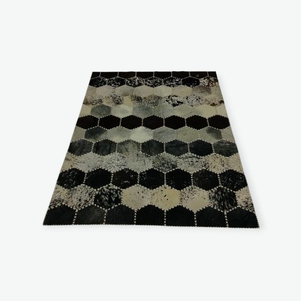 Handmade Egyptian Cowhide Hexagon Patchwork Rug