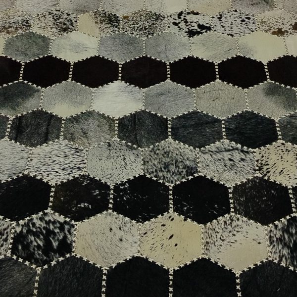 Handmade Egyptian Cowhide Hexagon Patchwork Rug