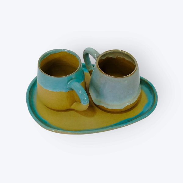 Ceramic Mugs with Serving Tray
