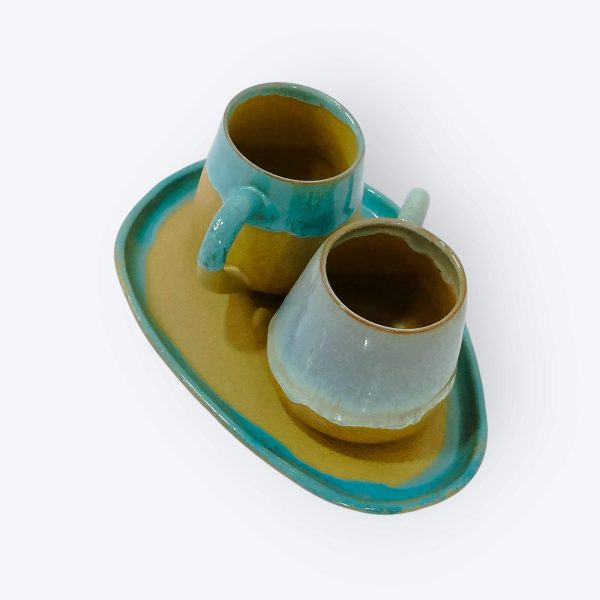Ceramic Mugs with Serving Tray
