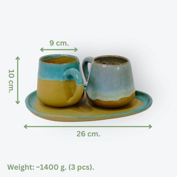 Ceramic Mugs with Serving Tray
