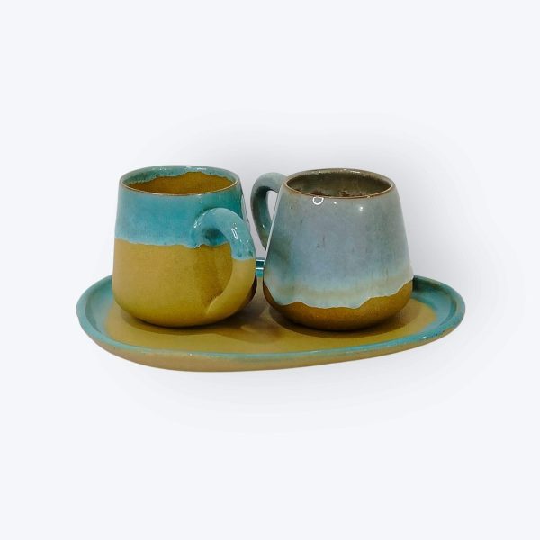 Ceramic Mugs with Serving Tray