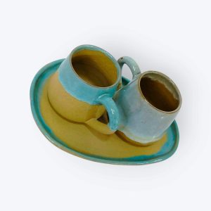 Ceramic Mugs with Serving Tray